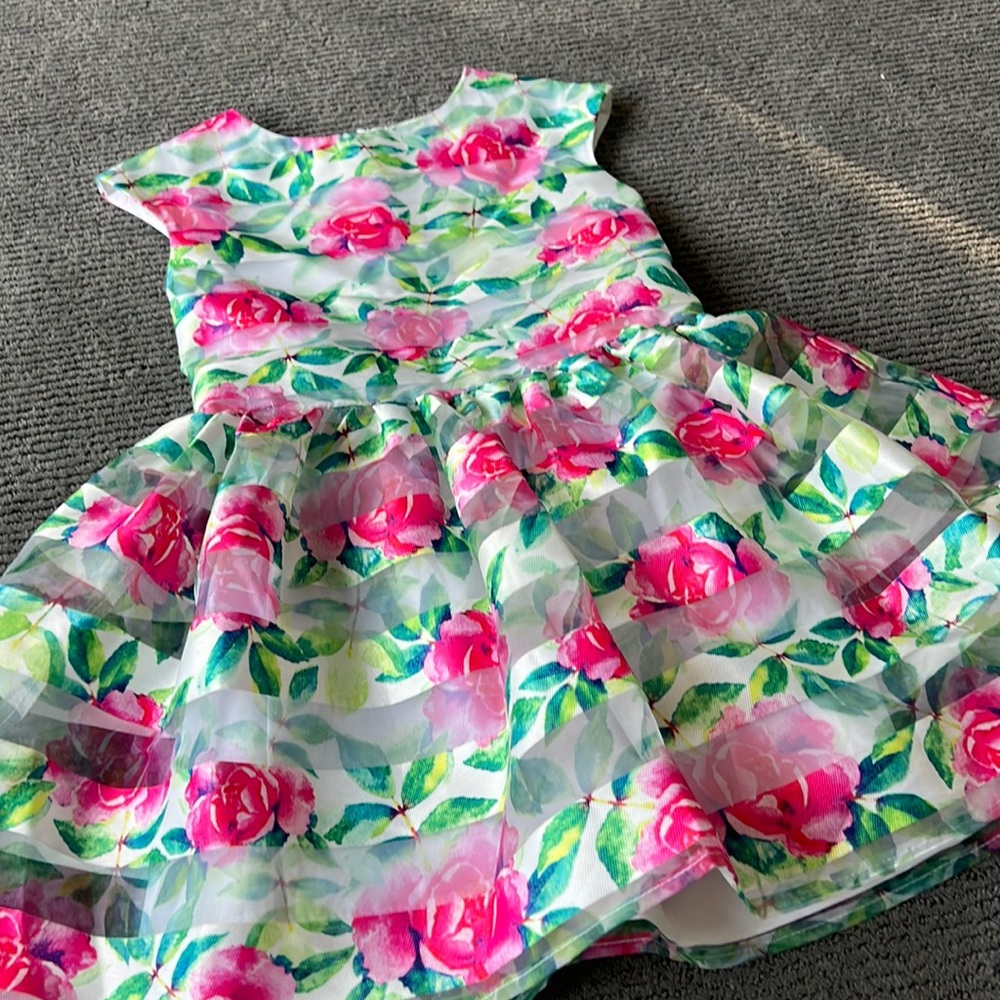 Girls age five pink and green floral dress